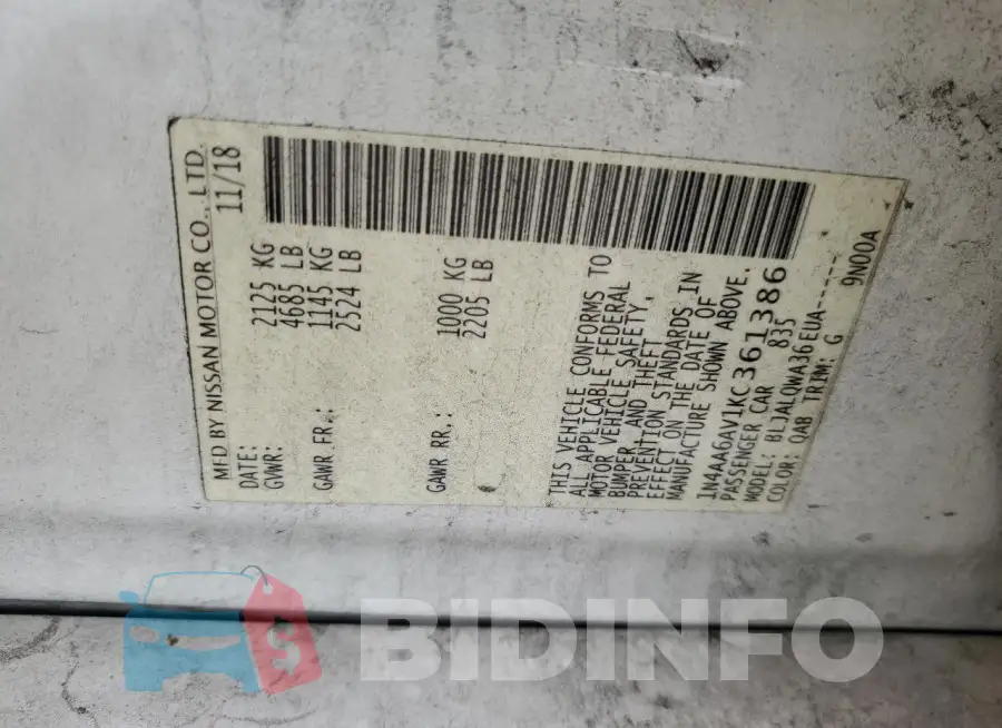 1N4AA6AV1KC361386 Photo# 12