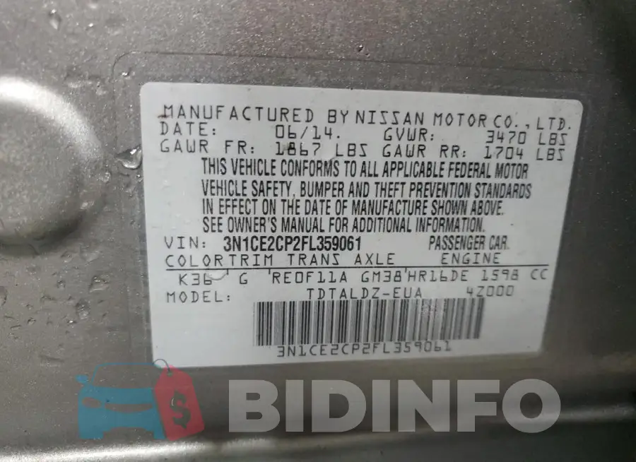3N1CE2CP2FL359061 Photo# 12