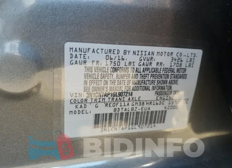 3N1CN7AP1GL907214 Photo# 12