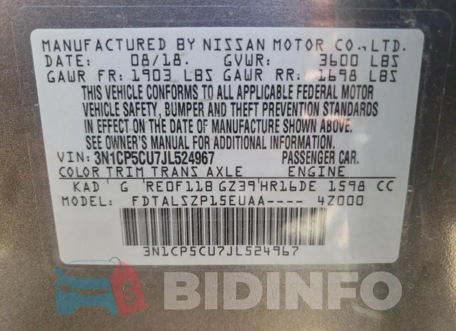 3N1CP5CU7JL524967 Photo# 13