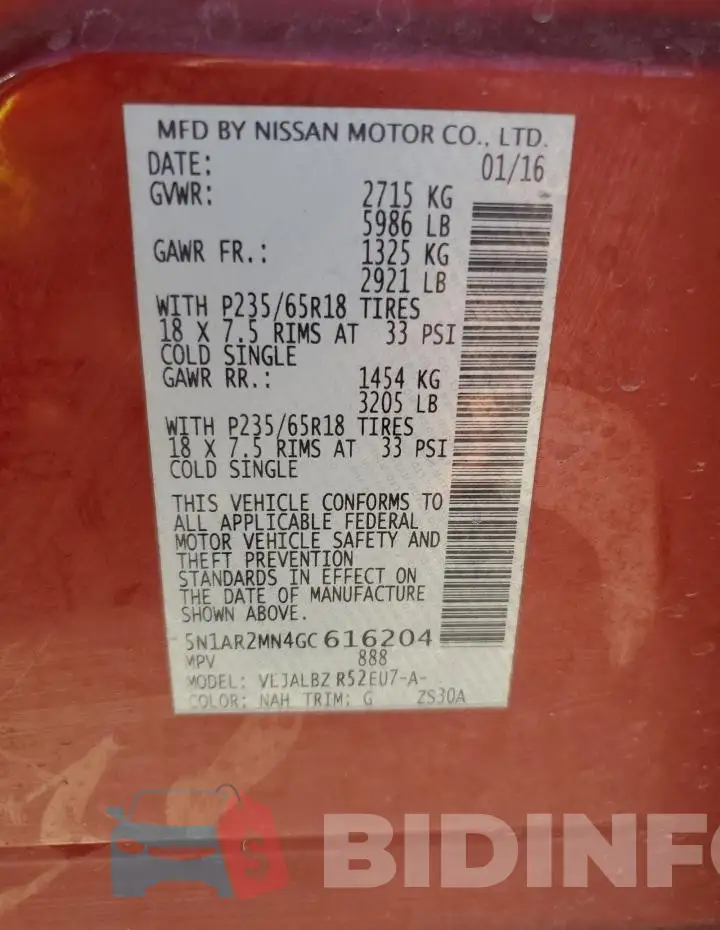 5N1AR2MN4GC616204 Photo# 13