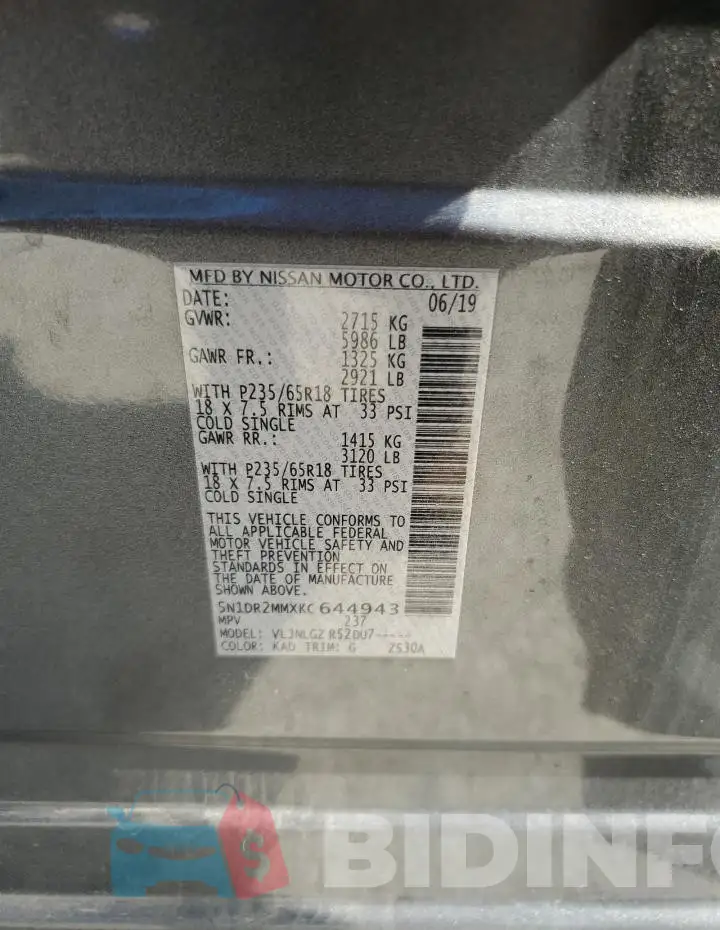 5N1DR2MMXKC644943 Photo# 12
