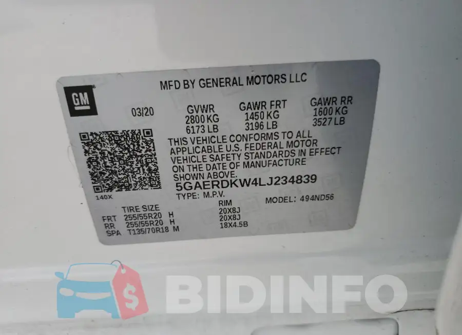 5GAERDKW4LJ234839 Photo# 13