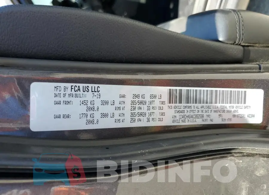 1C4RDHAG4KC852598 Photo# 13