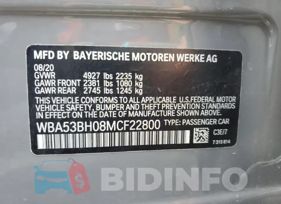 WBA53BH08MCF22800 Photo# 13
