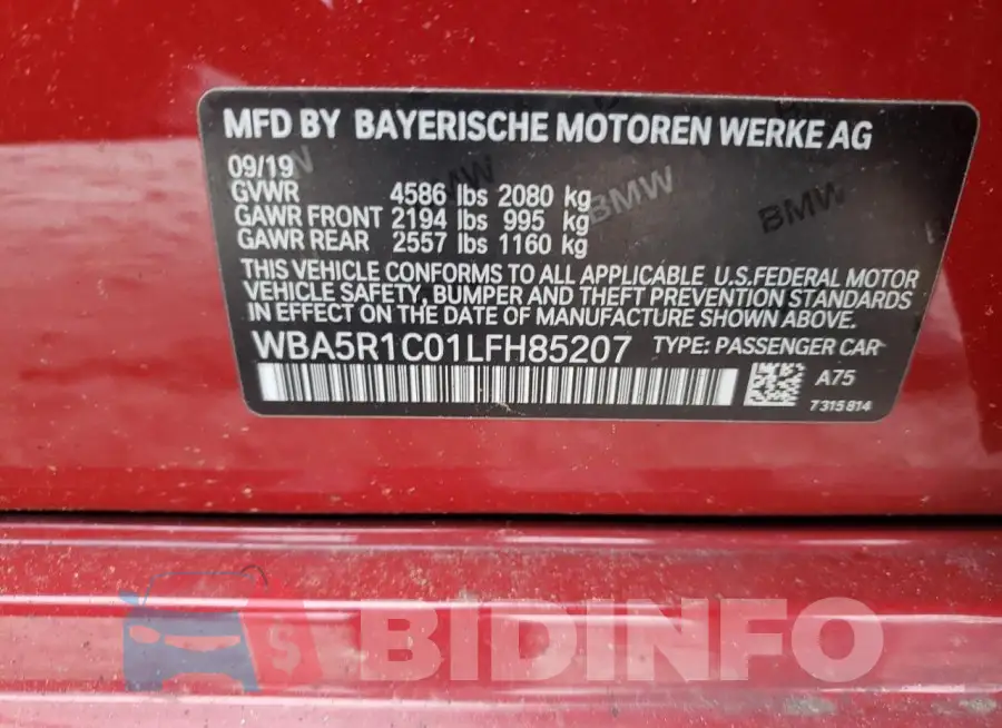 WBA5R1C01LFH85207 Photo# 12