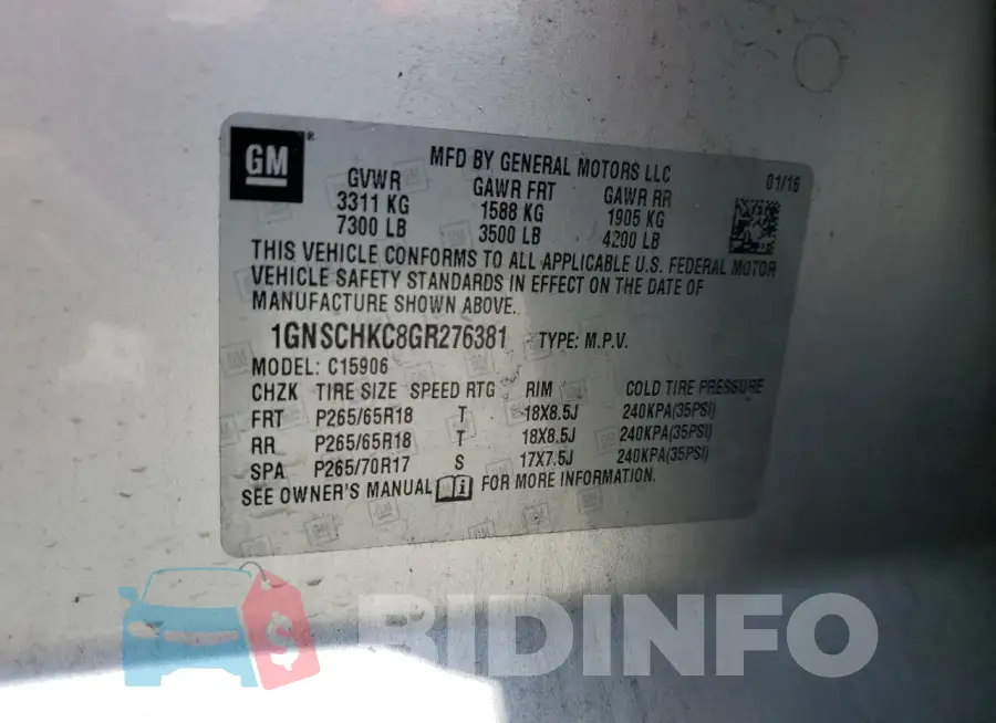 1GNSCHKC8GR276381 Photo# 13