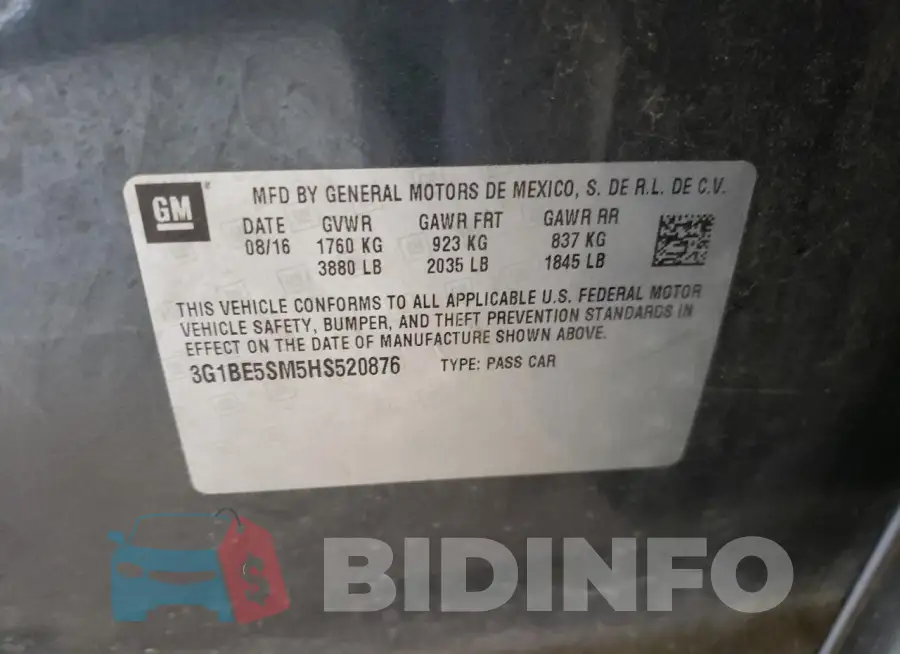 3G1BE5SM5HS520876 Photo# 12