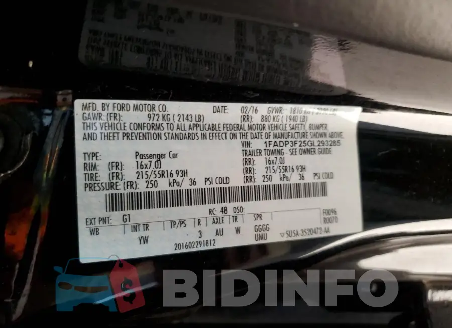 1FADP3F25GL293285 Photo# 12