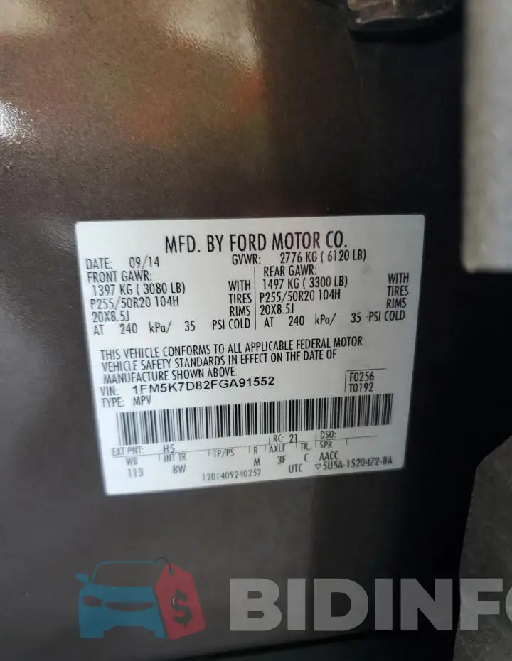 1FM5K7D82FGA91552 Photo# 13