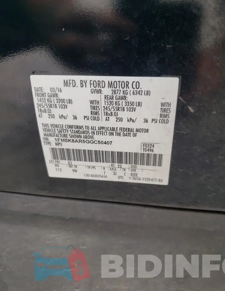 1FM5K8AR5GGC50407 Photo# 13