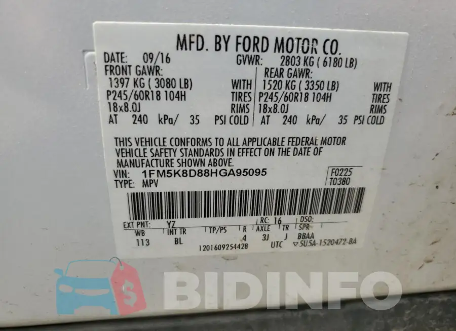 1FM5K8D88HGA95095 Photo# 13