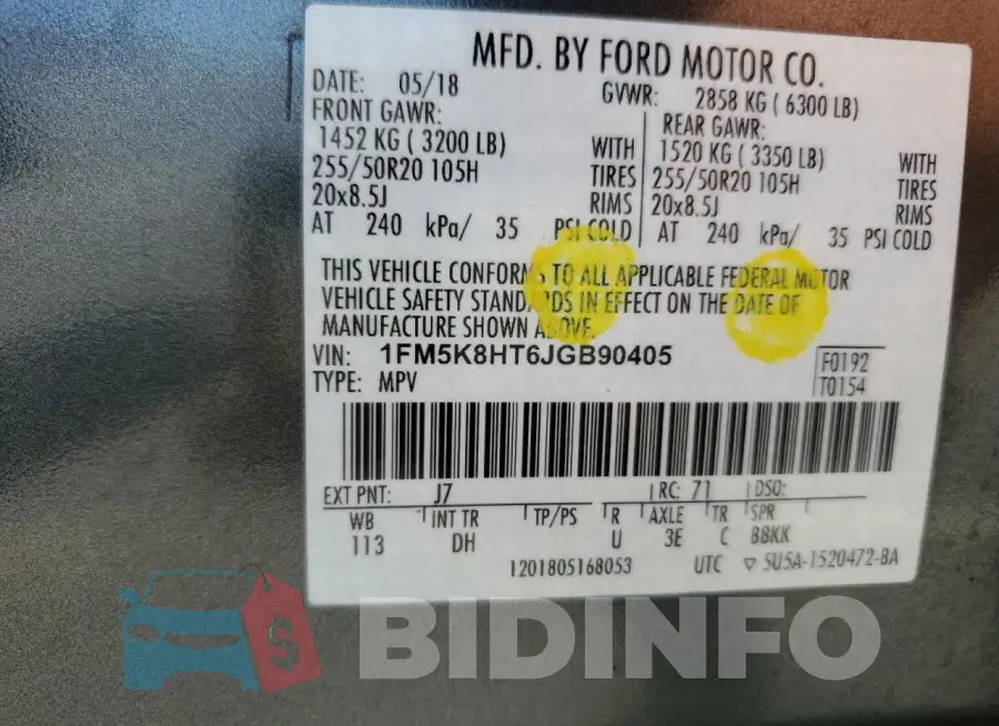 1FM5K8HT6JGB90405 Photo# 12