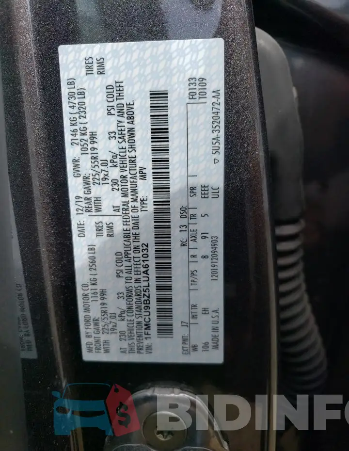 1FMCU9BZ5LUA61032 Photo# 12