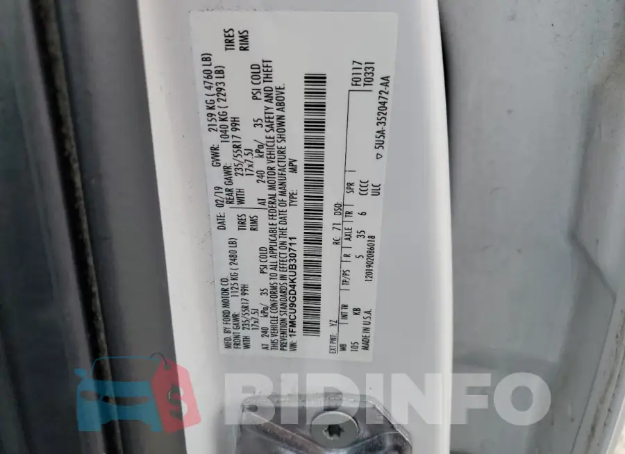 1FMCU9GD4KUB30711 Photo# 13