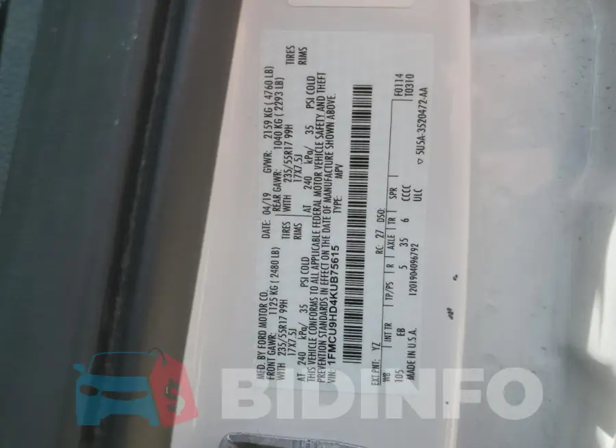 1FMCU9HD4KUB75615 Photo# 13
