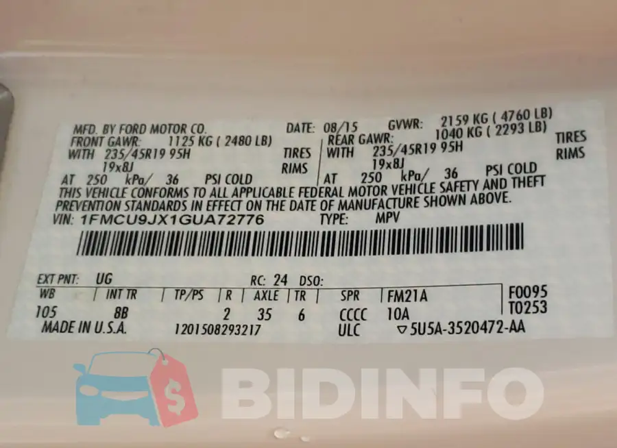 1FMCU9JX1GUA72776 Photo# 13