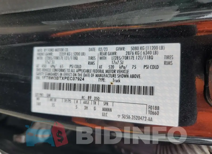 1FT8W3BTXPEC07924 Photo# 12