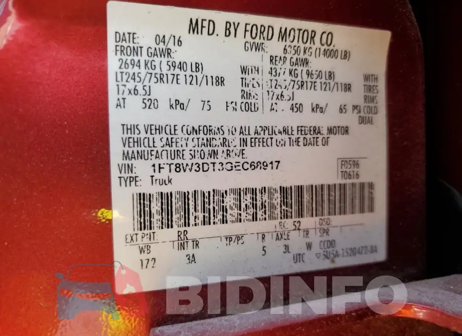 1FT8W3DT3GEC68917 Photo# 12