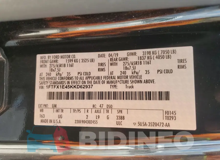 1FTFX1E45KKD62937 Photo# 12