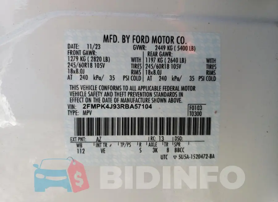 2FMPK4J93RBA57104 Photo# 14