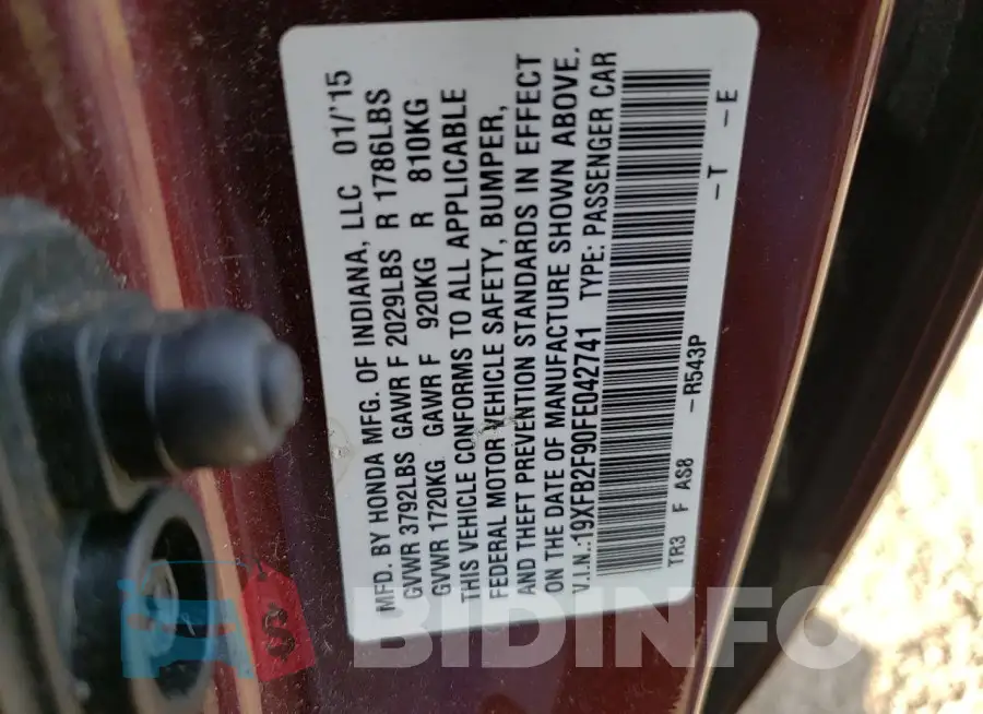 19XFB2F90FE042741 Photo# 13