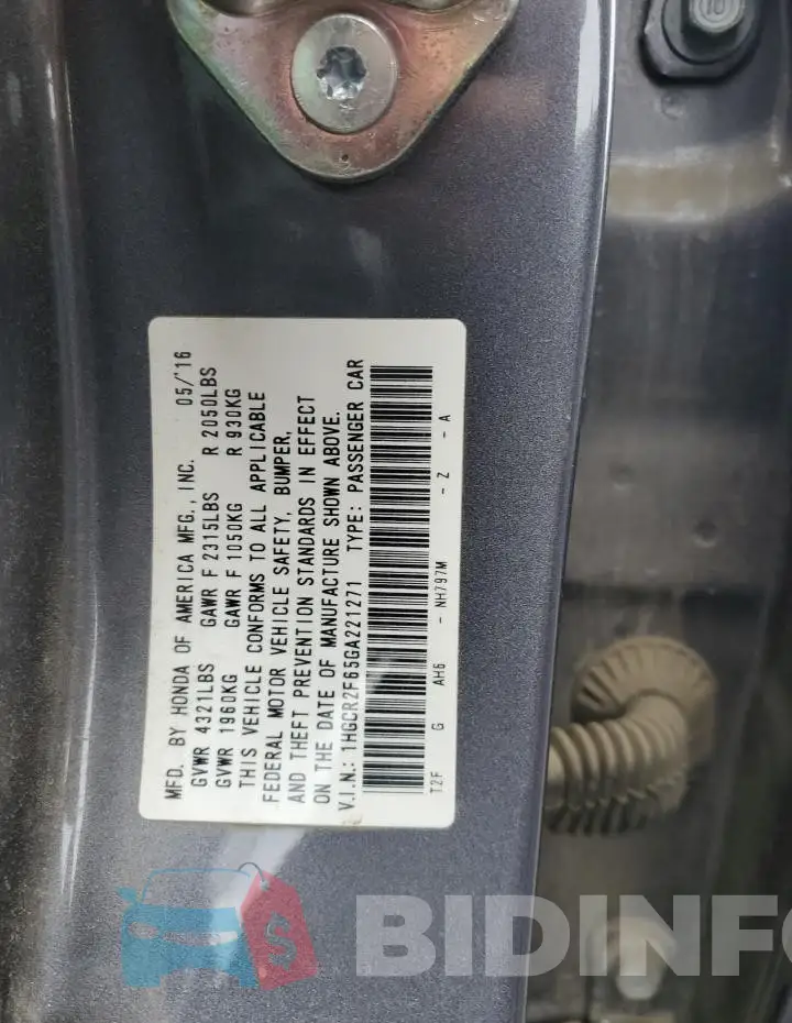 1HGCR2F65GA221271 Photo# 12