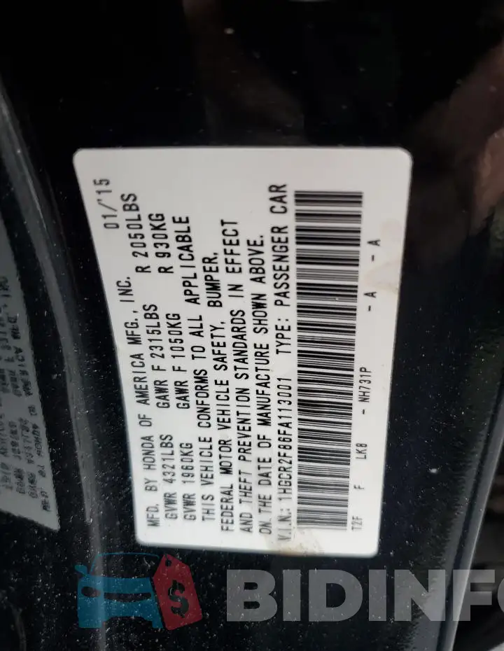 1HGCR2F86FA113001 Photo# 12