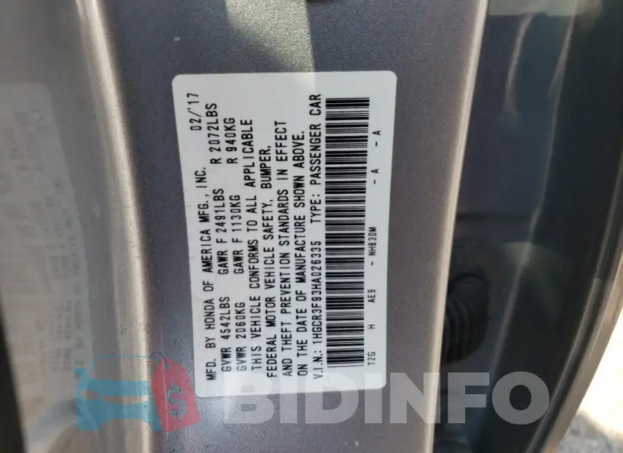 1HGCR3F93HA026335 Photo# 12