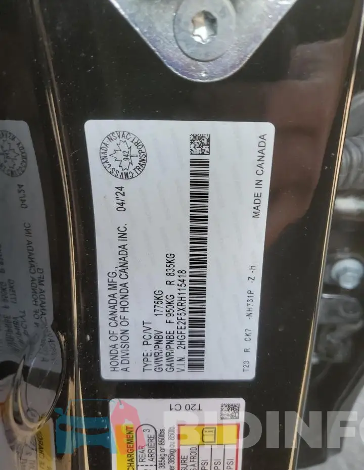 2HGFE2F5XRH115418 Photo# 13