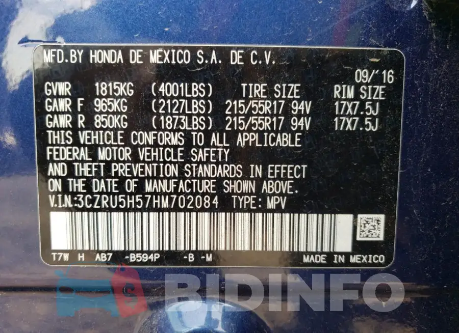 3CZRU5H57HM702084 Photo# 14