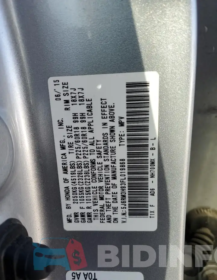 5J6RM3H93FL019868 Photo# 12