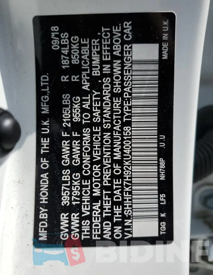 SHHFK7H92KU400158 Photo# 12