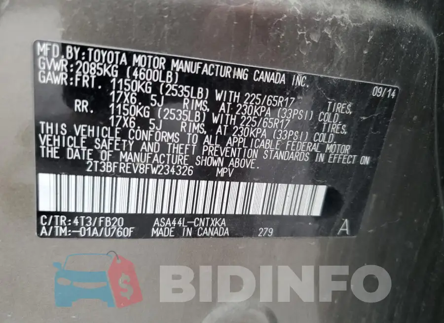 2T3BFREV8FW234326 Photo# 12