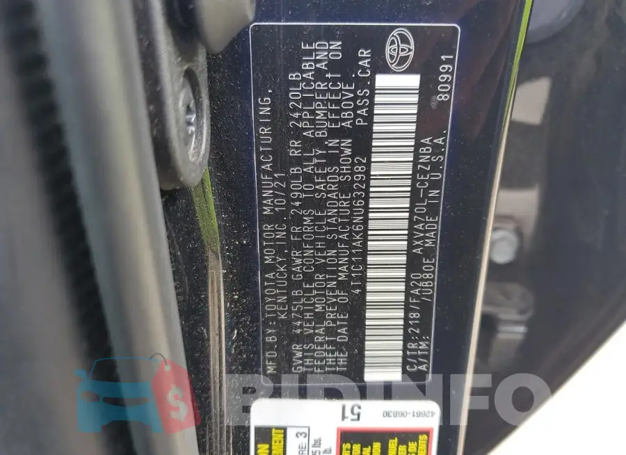 4T1C11AK6NU632982 Photo# 12