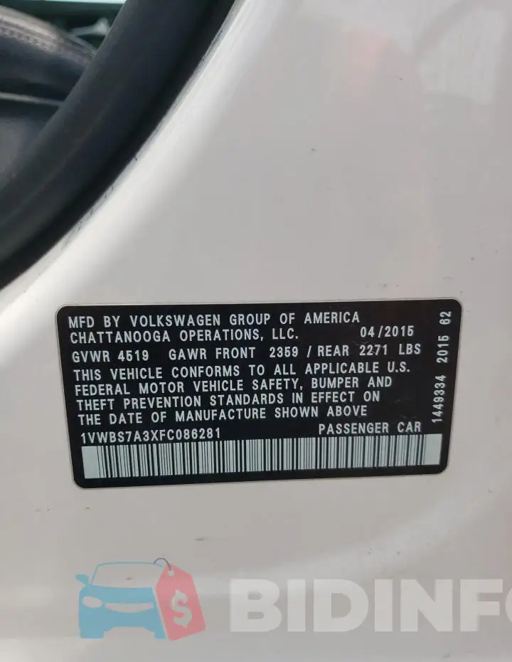 1VWBS7A3XFC086281 Photo# 12