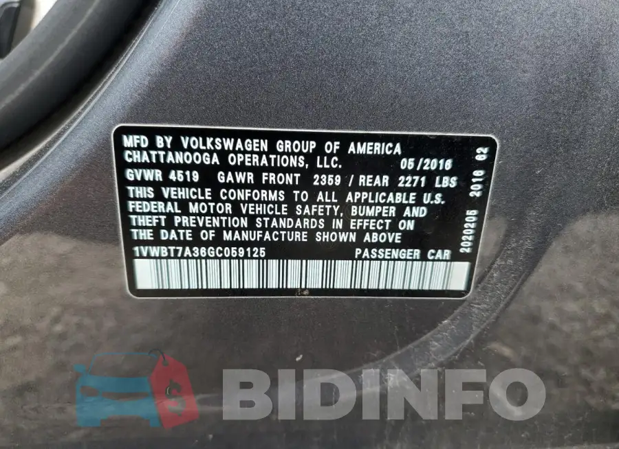 1VWBT7A36GC059125 Photo# 12