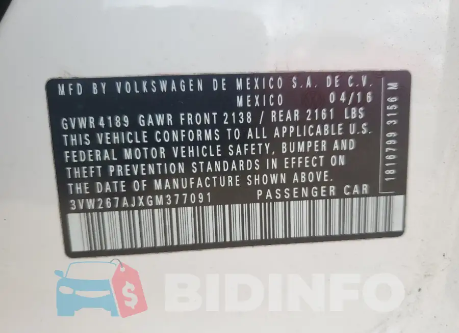 3VW267AJXGM377091 Photo# 13