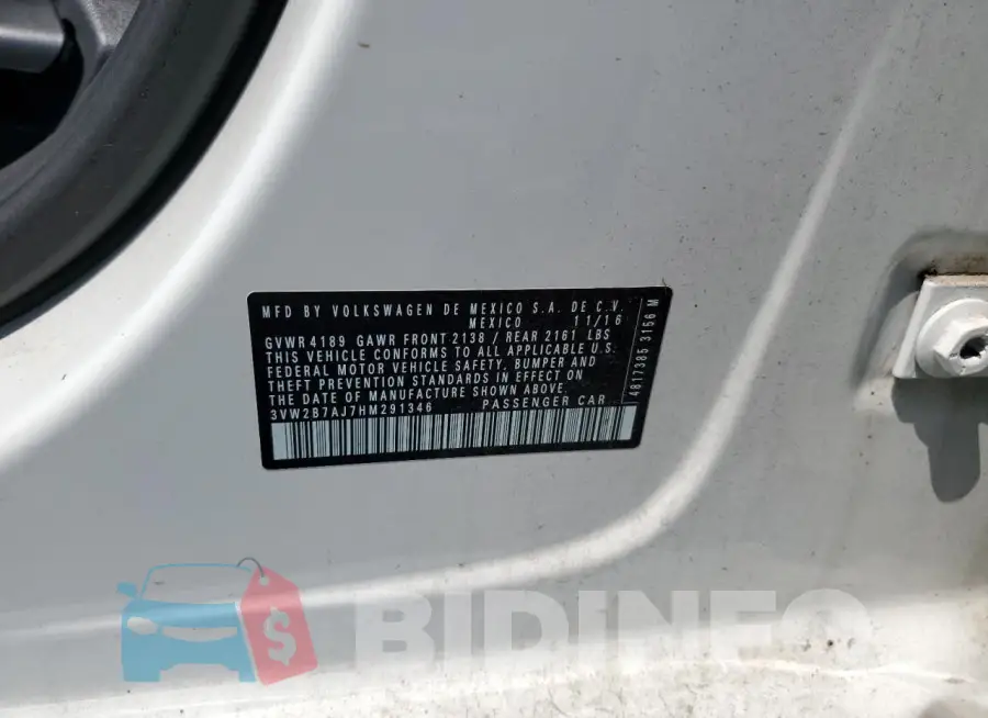 3VW2B7AJ7HM291346 Photo# 13