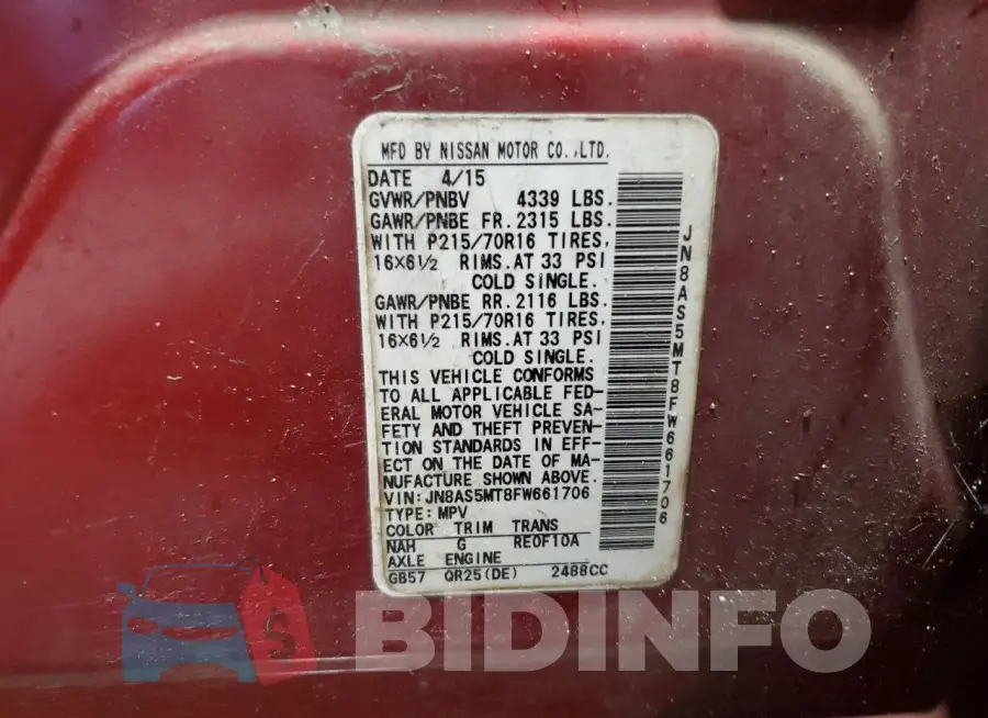 JN8AS5MT8FW661706 Photo# 13