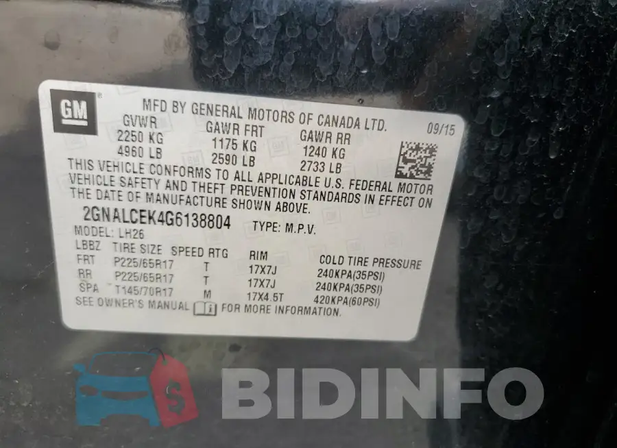 2GNALCEK4G6138804 Photo# 13