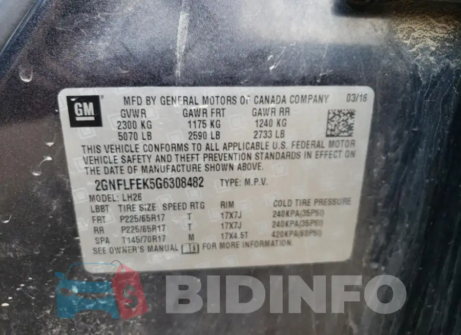 2GNFLFEK5G6308482 Photo# 13