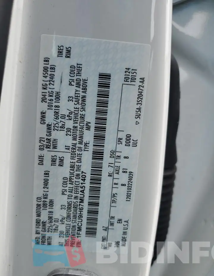 1FMCU9H67MUA51407 Photo# 12