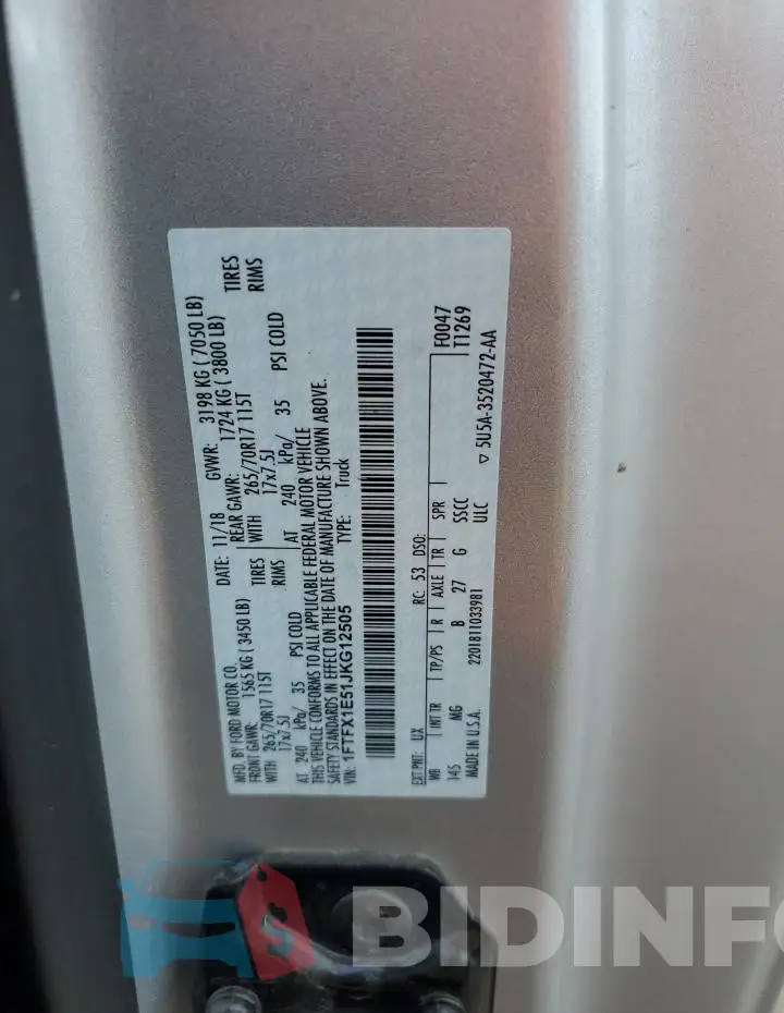 1FTFX1E51JKG12505 Photo# 12