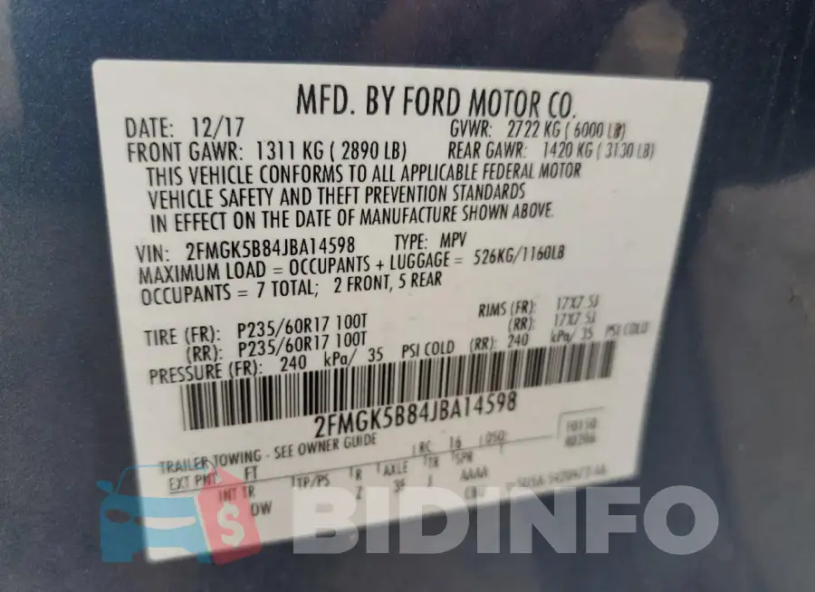 2FMGK5B84JBA14598 Photo# 14