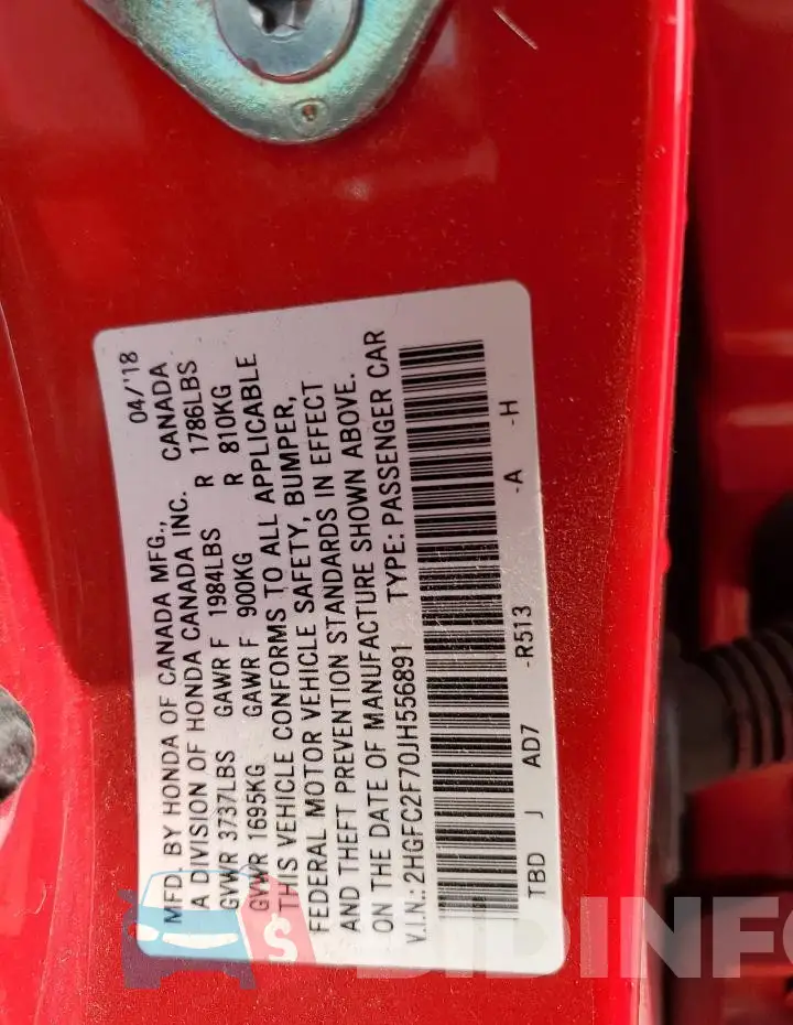 2HGFC2F70JH556891 Photo# 13