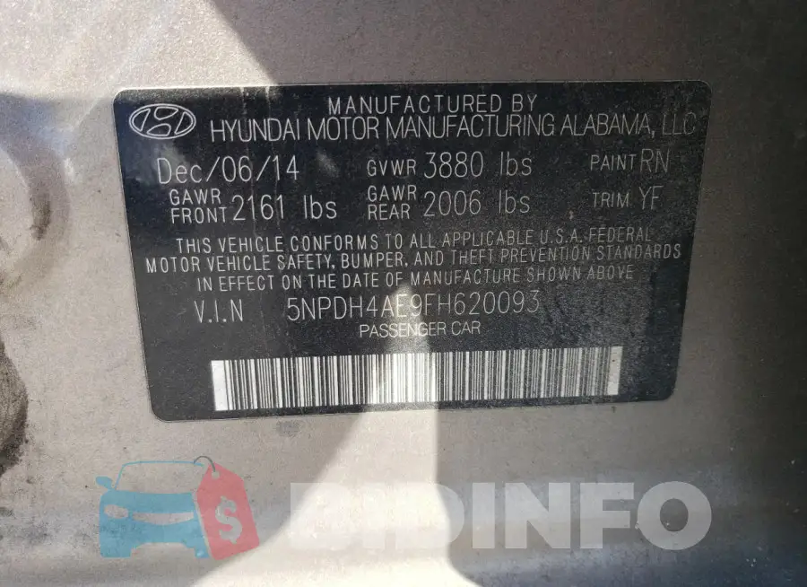 5NPDH4AE9FH620093 Photo# 13