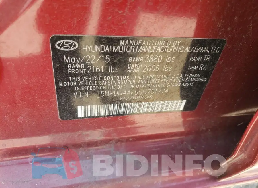 5NPDH4AE9GH701774 Photo# 12