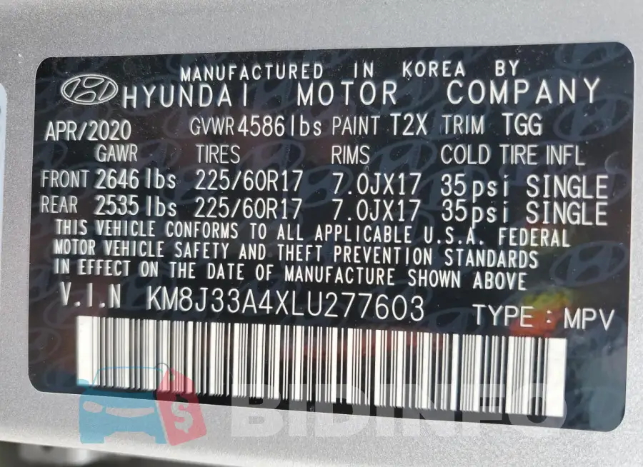 KM8J33A4XLU277603 Photo# 12