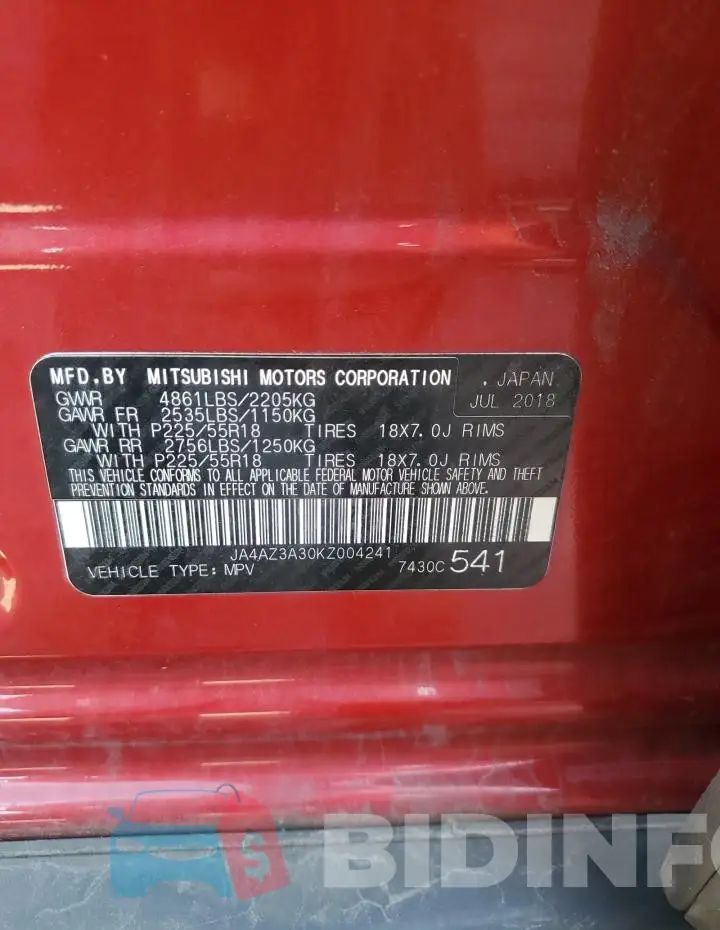 JA4AZ3A30KZ004241 Photo# 13